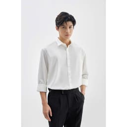 Thumbnail Áo sơ mi nam GẤU 194 cổ thuyền tay dài vải lụa coton mềm, thoáng mát, ít nhăn - form regular fit - Trơn Cổ Bẻ 01 3