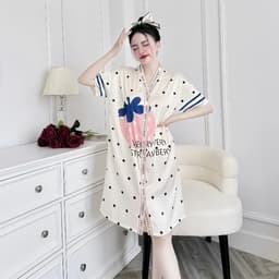 Thumbnail Đầm ngủ sơ mi Hisexy cổ chữ y Pijama sơ mi form suông Lụa Latin Cao cấp SM24 3