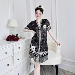 Thumbnail Đầm ngủ sơ mi Hisexy cổ chữ y Pijama sơ mi form suông Lụa Latin Cao cấp SM24 4