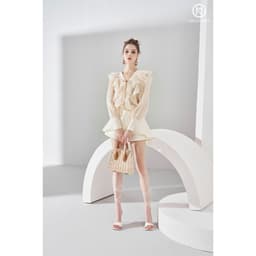 Thumbnail Áo thiết kế kem organza tơ bèo tay dài freesize MOLLYNISTA thanh lịch nữ tính cao cấp 4