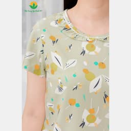 Thumbnail Bộ lanh mặc nhà nữ thời trang Việt Thắng , quần lửng , áo cộc tay họa tiết - B06.5056 2