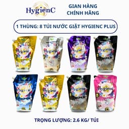 Thumbnail Thùng 8 Túi Nước Giặt Đậm Đặc HygienC Plus 2.6Kg/ Túi Hương Nước Hoa - Hàng Chính Hãng 1
