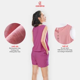Thumbnail Đồ bộ nữ CARDINA chất đũi bamboo xước cao cấp áo sát nách cổ V quần đùi 3DF02 5BDN04 2