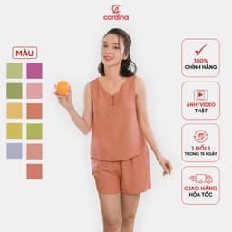 Thumbnail Đồ bộ nữ CARDINA chất đũi bamboo xước cao cấp áo sát nách cổ V quần đùi 3DF02 5BDN04 1