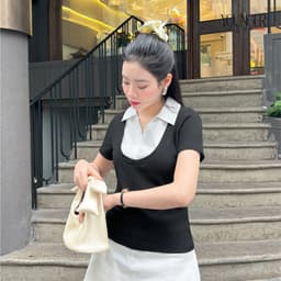 Thumbnail Áo thun nữ YOUNGER BY CARDINA chất liệu tăm hàn phối cổ trendy năng động 5YAFC02 2