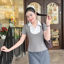 Thumbnail Áo thun nữ YOUNGER BY CARDINA chất liệu tăm hàn phối cổ trendy năng động 5YAFC02 3