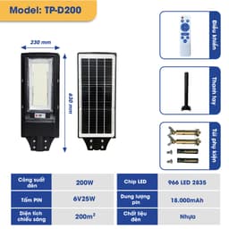 Thumbnail Đèn Đường Liền Thể Năng Lượng Mặt Trời TP SOLAR TP-D200 Công Suất 200W Cảm Biến Chuyển Động, Chống Nước IP68 - BH 3 Năm 3