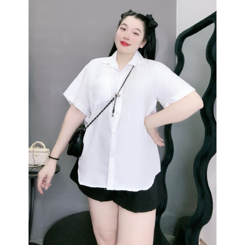 Ảnh Tổng Hợp Sơ Mi Trắng Bigsize Nữ Somi Công Sở Form Rộng Basic Vải Mềm Mịn Cho Nữ Chubby 59-95kg 3