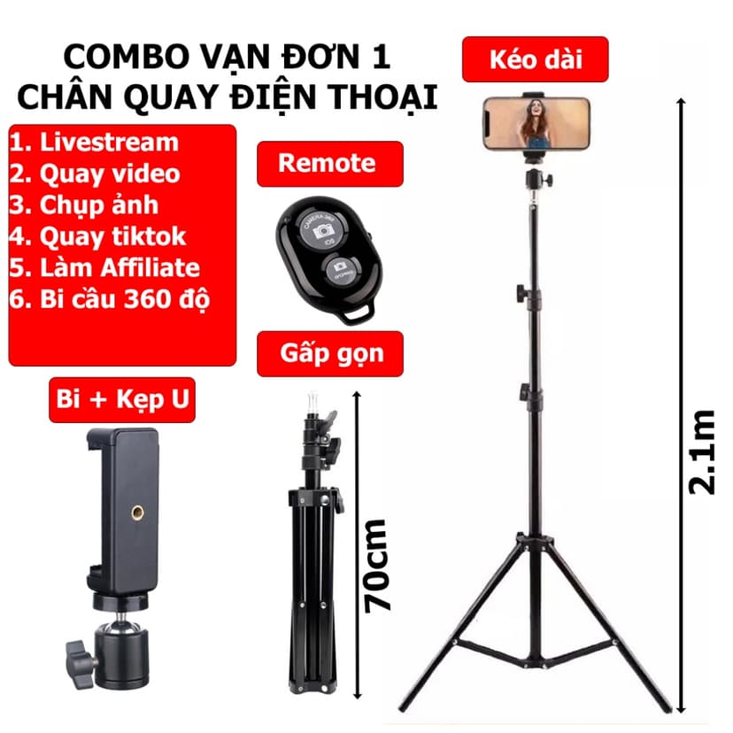 Ảnh Chân Đỡ Điện Thoại Livestream CT21, Gậy Chụp Ảnh Quay Video Chắc Chắn - HOLOCOM 1