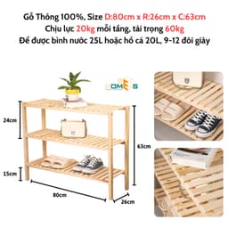 Thumbnail Kệ giày gỗ Behomes 3 tầng 80 cm 2