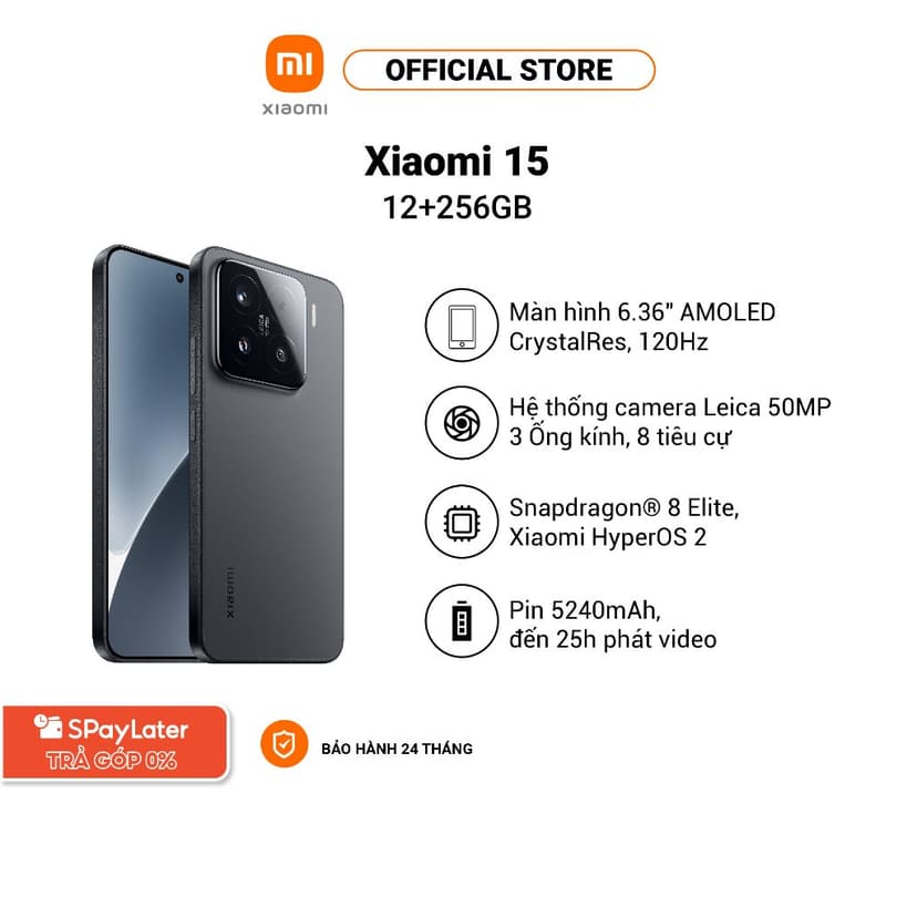 Ảnh Điện thoại thông minh Xiaomi 15 (12+256GB) | Màn 6.3" AMOLED | 3 Camera Leica | SD8 Elite HyperAI 2