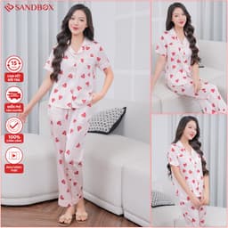 Thumbnail Bộ Pijama SANDBOX Lụa Latin Nhật Cao Cấp Mềm Mịn, Họa Tiết Thiết Kế Hoa Phối Màu(BPC24001) 4