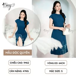 Thumbnail Đầm Trung Niên Suông Xanh Kết Hạt Thiết Kế Cao Cấp EMY EM9400 Nhã Nhặn Dịu Dàng Đi Chơi, Đi Dự Tiệc 2