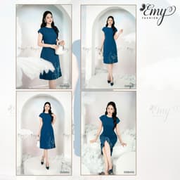 Thumbnail Đầm Trung Niên Suông Xanh Kết Hạt Thiết Kế Cao Cấp EMY EM9400 Nhã Nhặn Dịu Dàng Đi Chơi, Đi Dự Tiệc 4