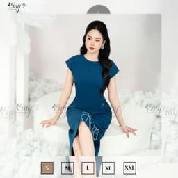 Thumbnail Đầm Trung Niên Suông Xanh Kết Hạt Thiết Kế Cao Cấp EMY EM9400 Nhã Nhặn Dịu Dàng Đi Chơi, Đi Dự Tiệc 3