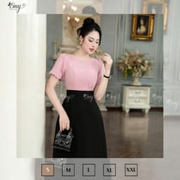 Thumbnail Đầm EMY EM7498 Xoè Phối Hồng Đen 2