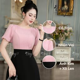 Thumbnail Đầm EMY EM7498 Xoè Phối Hồng Đen 4