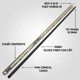Thumbnail Gậy Bida Lỗ Rhino G-W Pale Moon Ebony - Ngọn Glassfiber - Chính Hãng - Tặng kèm combo phụ kiện 3