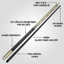 Thumbnail Gậy Bida Lỗ Rhino G-W Pale Moon Ebony - Ngọn Glassfiber - Chính Hãng - Tặng kèm combo phụ kiện 2