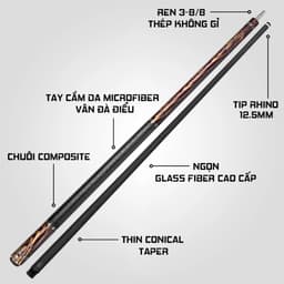 Thumbnail Gậy Bida Lỗ Rhino G-W Bocote - Ngọn Glassfiber - Chính Hãng - Tặng kèm combo phụ kiện 2