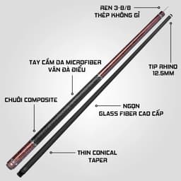 Thumbnail Gậy Bida Lỗ Rhino G-W Snake - Ngọn Glassfiber - Chính Hãng - Tặng kèm combo phụ kiện 2