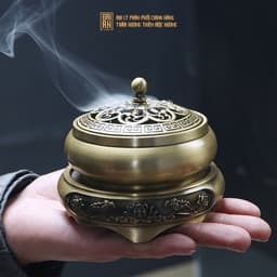 Thumbnail Lư đồng xông trầm, đỉnh đốt trầm hương bằng đồng nguyên khối - Kèm lót chống cháy, chân đế đôn 1