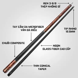 Thumbnail Gậy Bida Lỗ Rhino G-W Amboyna - Ngọn Glassfiber - Chính Hãng - Tặng kèm combo phụ kiện 2