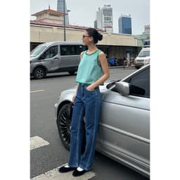 Thumbnail TheBlueTshirt - Áo Croptop sát nách cotton cổ tròn viền ren zigzag cho nữ - ZigZag Lace Top - Women 2