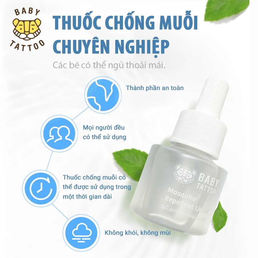 Ảnh BABY TATTOO Combo Máy Xông Và Tinh Dầu Đuổi Muỗi Không Mù Không khói 2