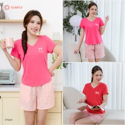 Thumbnail Đồ bộ mặc nhà nữ áo cotton SUNFLY cộc tay quần sooc kate ST9243 3