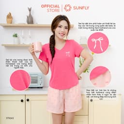Thumbnail Đồ bộ mặc nhà nữ áo cotton SUNFLY cộc tay quần sooc kate ST9243 2