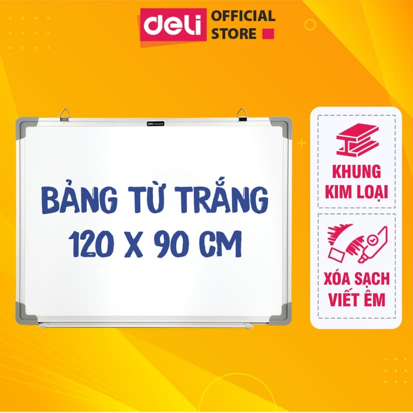 Ảnh Bảng Từ Trắng DELI Kích Thước 120x90 cm Bảng Mica Từ Tính Nam Châm Bảng Fooc Trắng, Móc Treo Tường 1