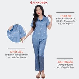 Thumbnail Bộ Pijama SANDBOX Lụa Latin Nhật Cao Cấp Mềm Mịn, Họa Tiết Thiết Kế Hoa Phối Màu(BPC24001) 3