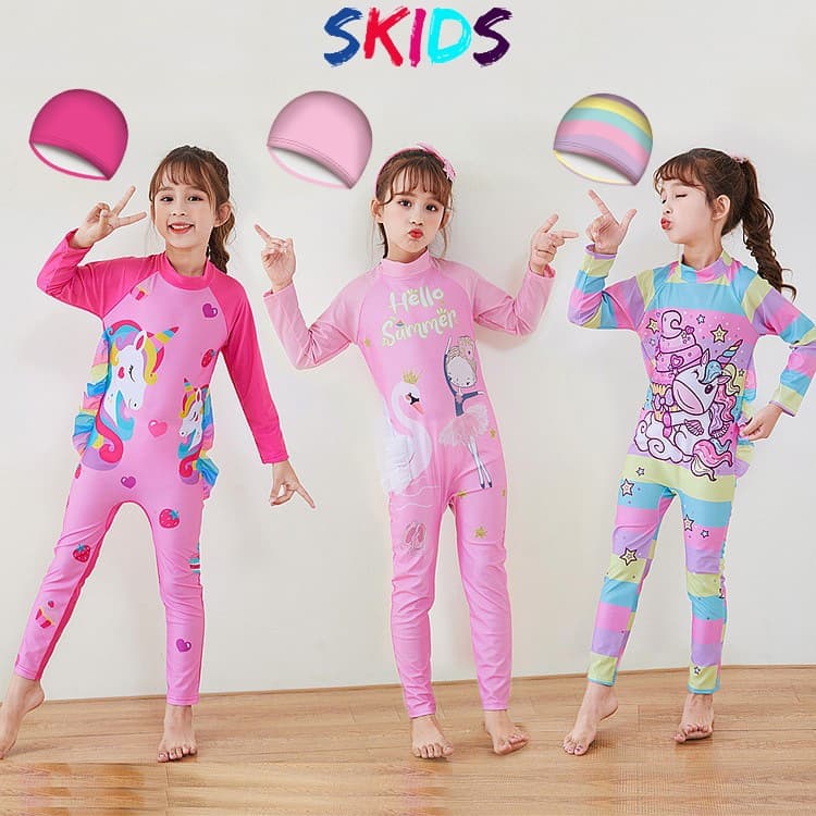 Ảnh Đồ bơi dài tay bé gái SKIDS Đồ bơi liền thân cho bé gái đi biển họa tiết đáng yêu 1