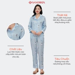 Thumbnail Đồ Bộ Nữ, Bộ Pijama Dài SANDBOX Đồ Bộ Lụa Vân Xước Thiết Kế Phối Họa Tiết BPD24004 4