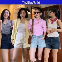 Thumbnail TheBlueTshirt - Quần shorts jean lưng cao lai tưa cho nữ - Golden Hour Shorts - Women 1