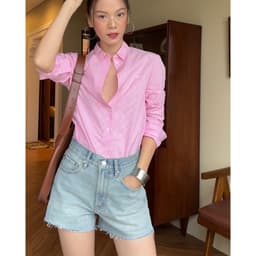 Thumbnail TheBlueTshirt - Quần shorts jean lưng cao lai tưa cho nữ - Golden Hour Shorts - Women 2