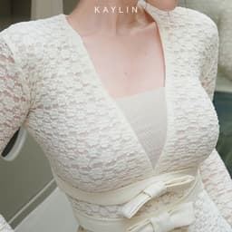 Thumbnail Áo kiểu KAYLIN tay dài phối ren họa tiết hoa mai chất vải thun ren co giản phong cách - N2438 3