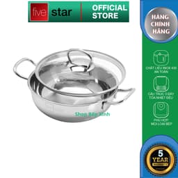 Thumbnail Nồi lẩu inox 430 cao cấp Fivestar nắp kính size 18cm | 20cm | 22cm | 24cm | 26cm | 28cm , 3 đáy sandwich phù hợp mọi bếp 1