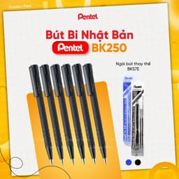 Thumbnail Bút Bi Bấm Pentel BK250 0.7mm Mực Êm Thiết Kế Cao Su Đen 1