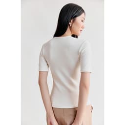 Thumbnail Áo thun cộc tay dáng ôm MONO TALK cổ tròn nẹp khuy, tay lửng MFOT25Y-T20008FT 1