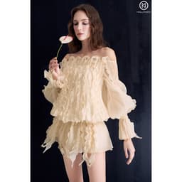 Thumbnail Đầm tơ sóng nổi 3D trễ eo MOLLYNISTA thiết kế quyến rũ thanh lịch nữ tính cao cấp 3