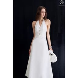 Thumbnail Đầm cổ V phối thun đính nút MOLLYNISTA thiết kế quyến rũ thanh lịch nữ tính cao cấp 4
