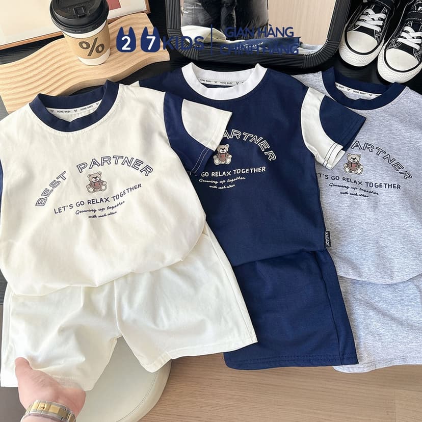 Ảnh Bộ quần áo ngắn tay cho bé trai 27Kids đồ bộ nam cho trẻ từ 4-10 tuổi BSSE2 1