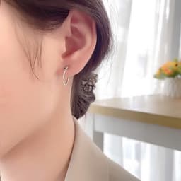 Thumbnail Khuyên tai bạc nữ nam Dế Bạc bông tai bạc 925 unisex tròn đơn giản K4214 3