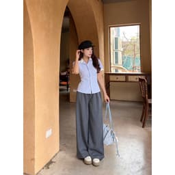 Thumbnail Quần vải dáng suông ống rộng nữ, chất xước Hàn cao cấp, đứng form basic, đi học, đi làm, đi chơi LWNQD001 4