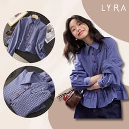 Thumbnail Áo sơ mi kẻ caro LYRA dáng suông, babydoll thiết kế đuôi áo xếp tầng bánh bèo chất thô cotton LWNSM008 1