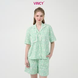 Thumbnail Bộ pijama short chất kate có phối ren, họa tiết màu sắc cho Noel BSK010W41 2