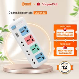 Thumbnail Ổ Cắm Điện Đa Năng COMET Dây 85cm/2m/3m/5m, Công Suất 2500w/1800w, Chống Cháy, Chịu Nhiệt Cao, Công Tắc On/Off 2