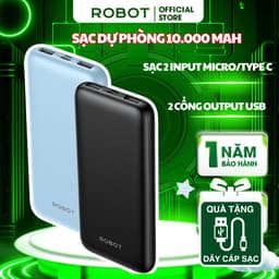 Thumbnail Pin Sạc Dự Phòng 10000mAh ROBOT RT12 Có 2 Cổng Sạc Ra USB & 2 Cổng Sạc Vào Micro/Type-C Nhỏ Gọn Tiện Lợi 1